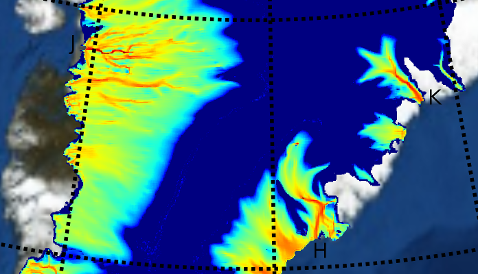 Thickness of subglacial water in "routing" model.