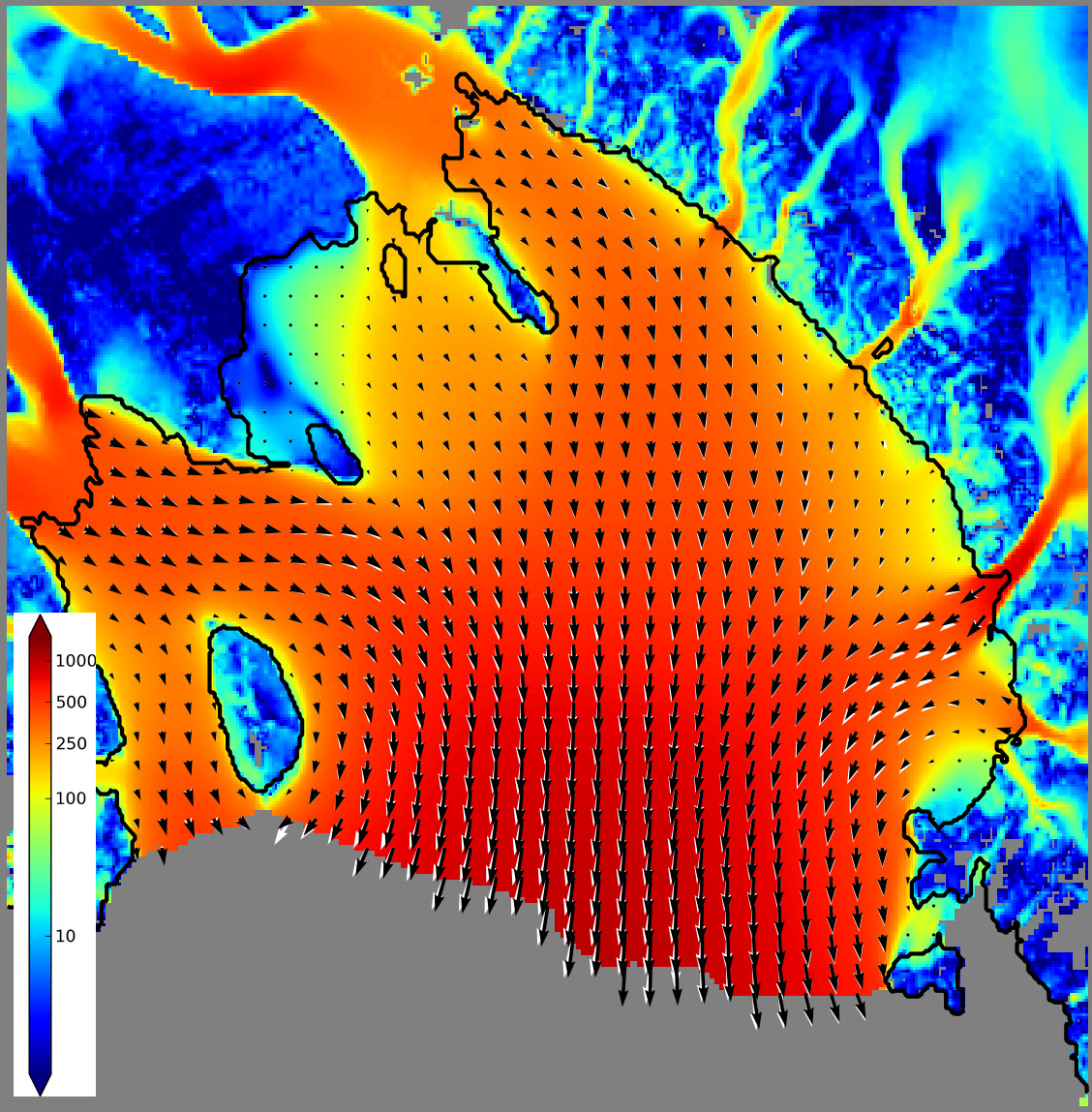 modeled ice speed for Ross Ice Shelf, Antarctica